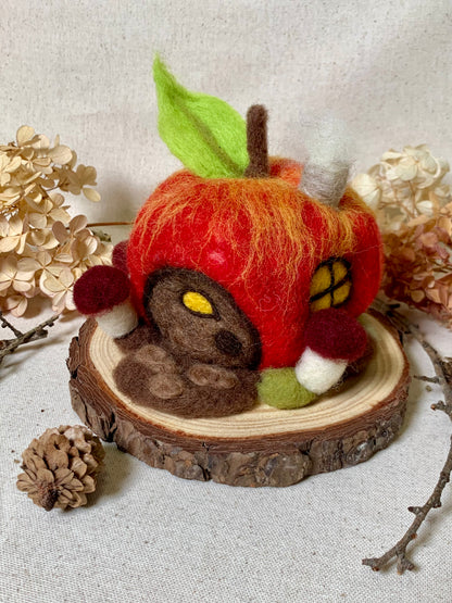 Needle Felt Apple Mouse House - Forest Decor – Handmade Woodland Waldorf Inspired Soft Sculpture