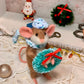 Christmas Mouse Pip Cute Toy Waldorf inspired Sweet Little Beige Stuffed Animal Winter Elf with Wreath Needle Felted Dressed Figurine Winter