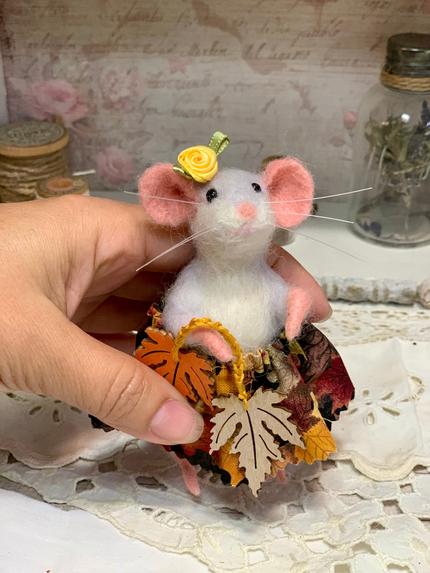 Needle-Felted Pippa the Mouse – Handmade Natural Fiber Art Doll | Whimsical Woodland Decor Collectible Dressed Figurine