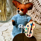 Needle Felted Fox Artist – Tessa in Blue Knit Dress | Handmade Wool Animal Figurine | Miniature Woodland Art Doll | Fox Gift