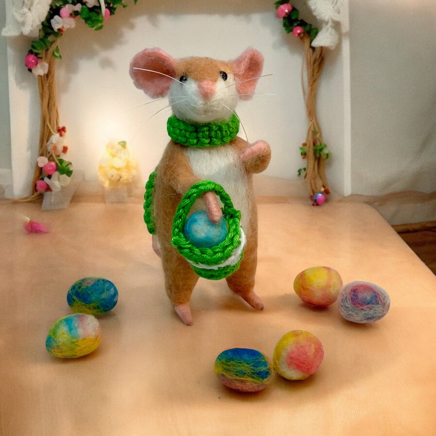 Needle-Felted Pip the Mouse – Handmade Easter Decoration | Natural Fiber Art Doll