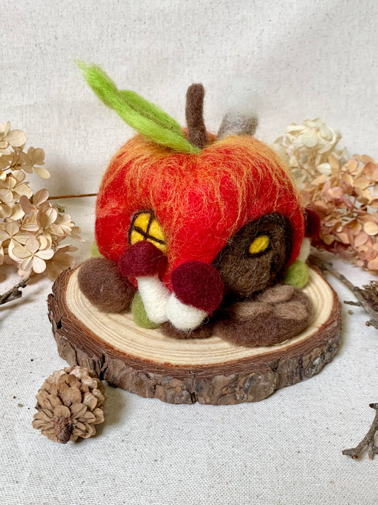 Needle Felt Apple Mouse House - Forest Decor – Handmade Woodland Waldorf Inspired Soft Sculpture