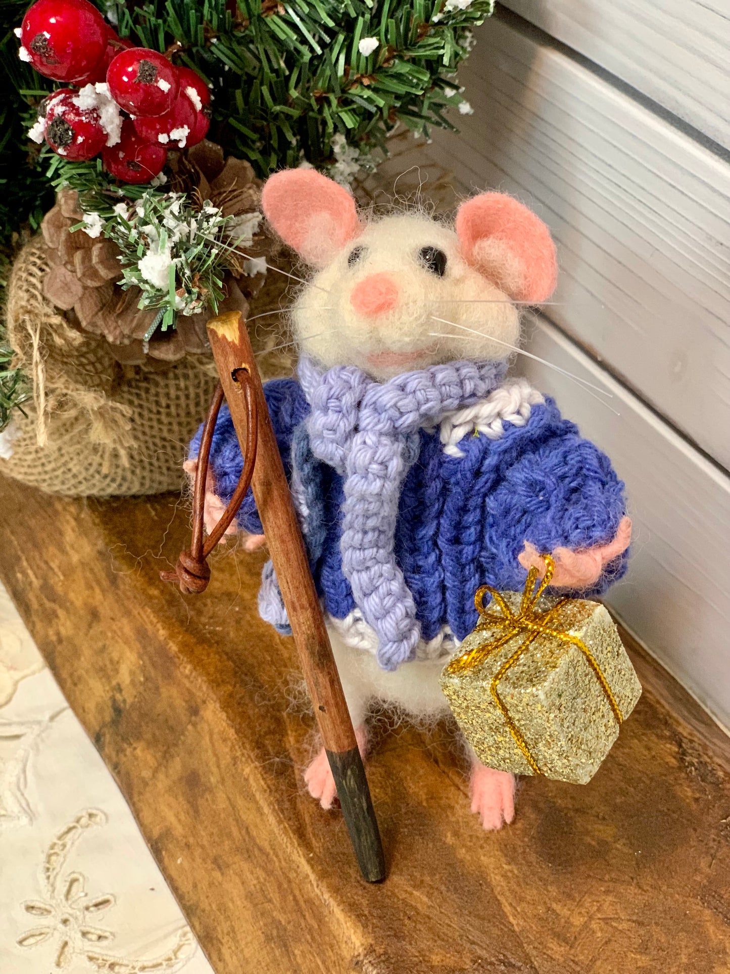 Needle-Felted Christian the Mouse – Handmade Natural Fiber Art Doll | Woodland Animal Figurine