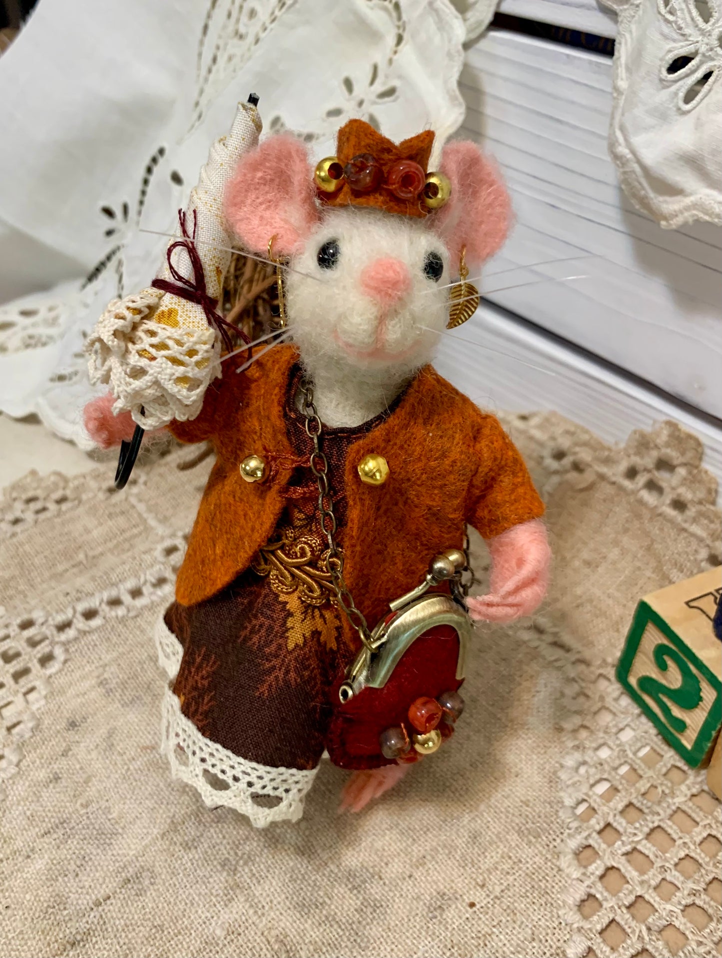 Autumn the Mouse – OOAK Needle Felted Natural Fiber Doll | Handmade Art Doll