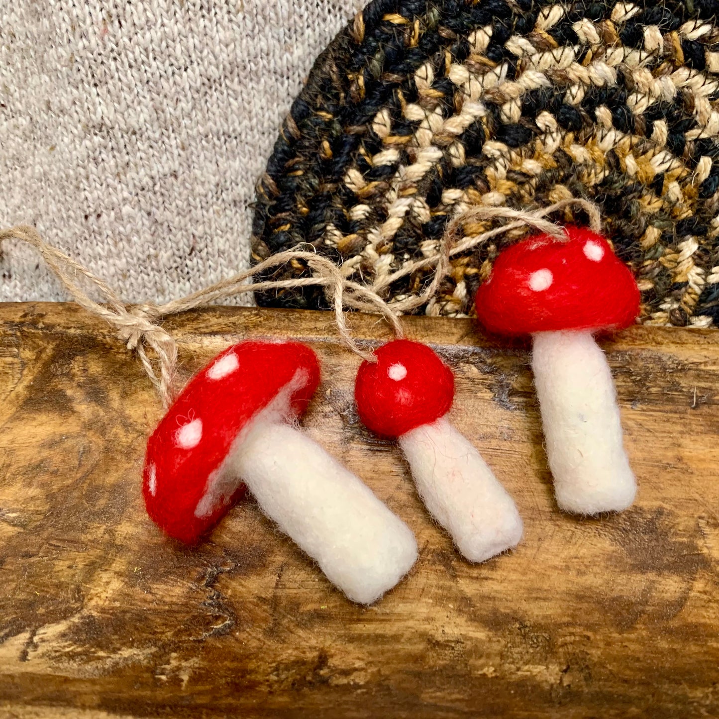 Needle Felted Toadstool Mushrooms – Magical Fairy Decor, Whimsical Woodland Art, Handmade Cottagecore Gifts, Ornaments Set of 3 Mushroom