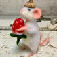 Needle-Felted Mouse with Strawberry – Handmade Natural Fiber Art Doll | Whimsical Woodland Decor Collectible Dressed Figurine