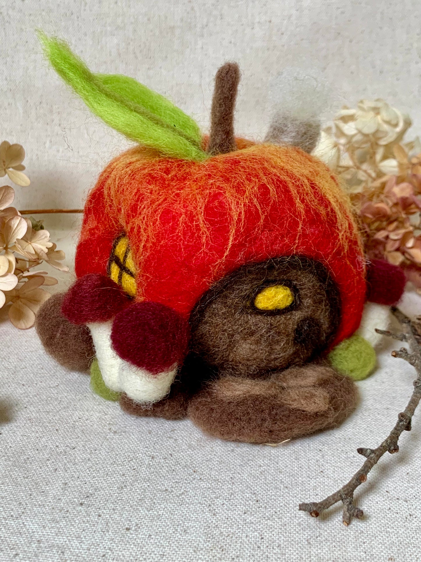 Needle Felt Apple Mouse House - Forest Decor – Handmade Woodland Waldorf Inspired Soft Sculpture