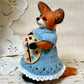 Needle Felted Fox Artist – Tessa in Blue Knit Dress | Handmade Wool Animal Figurine | Miniature Woodland Art Doll | Fox Gift