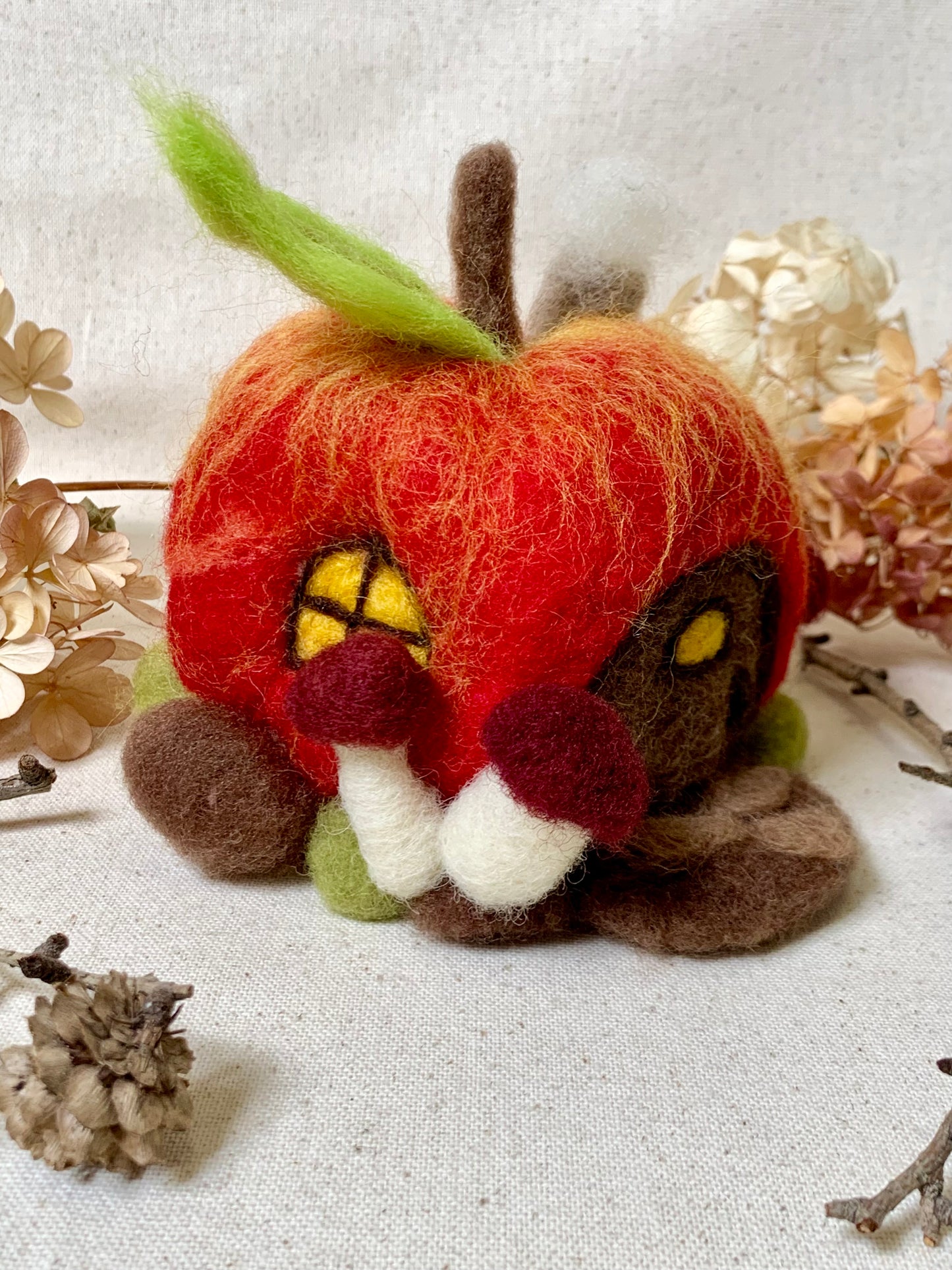 Needle Felt Apple Mouse House - Forest Decor – Handmade Woodland Waldorf Inspired Soft Sculpture