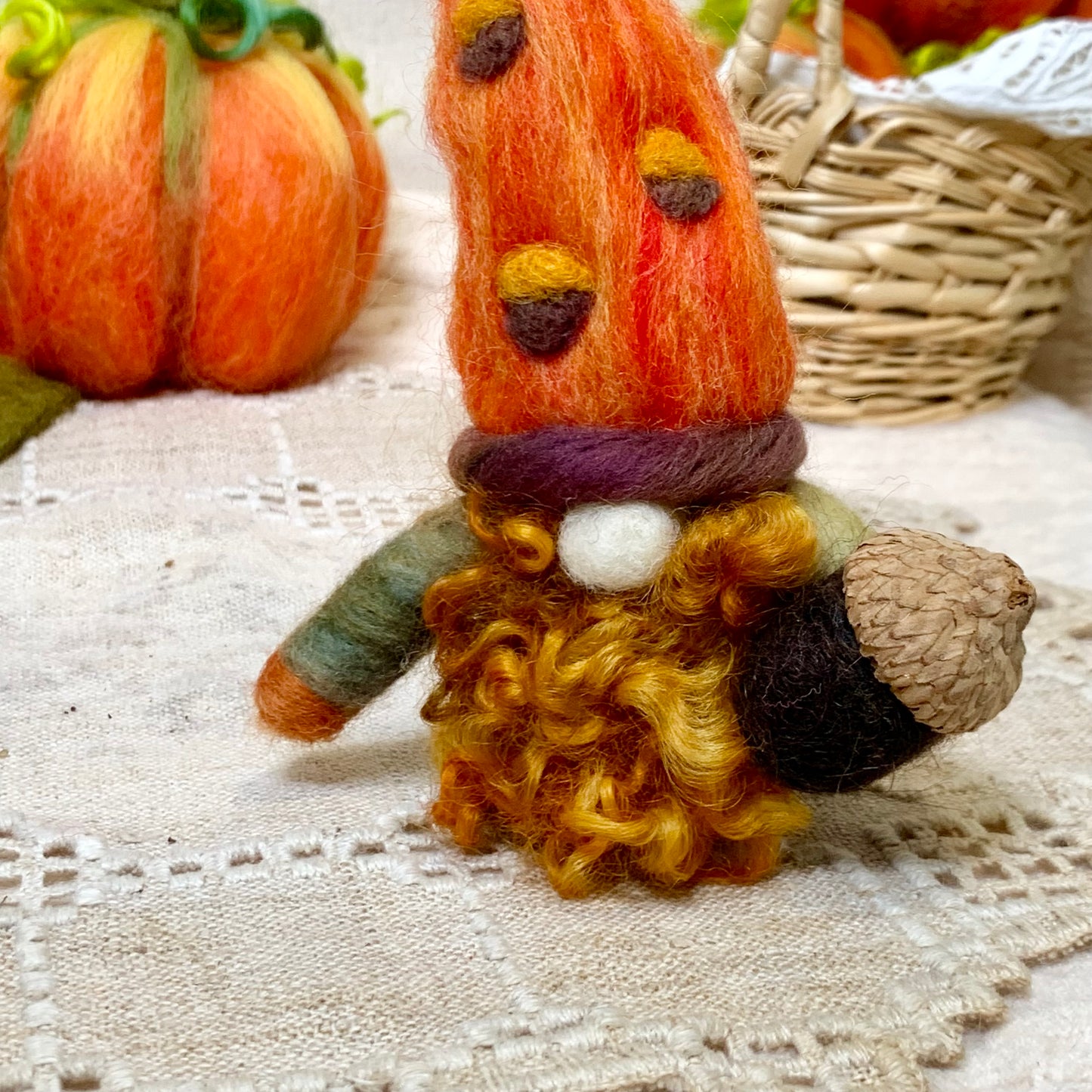 Needle Felt Gnome – Autumn Nordic Fall Decor – Large Wool Gonk – Handmade Woodland Gnome Waldorf Inspired Sculpture