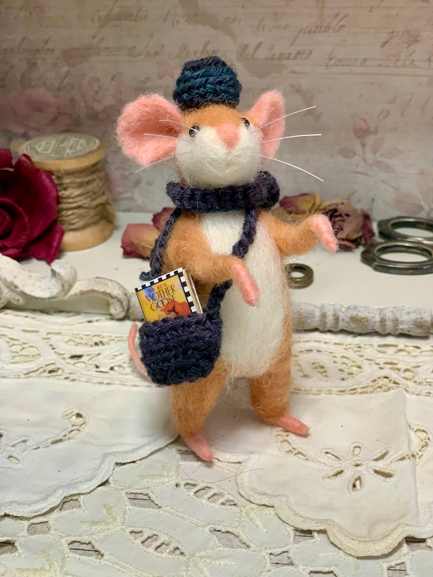 Needle-Felted Pip the Mouse – Handmade Natural Fiber Art Doll | Whimsical Woodland Decor Collectible Dressed Figurine