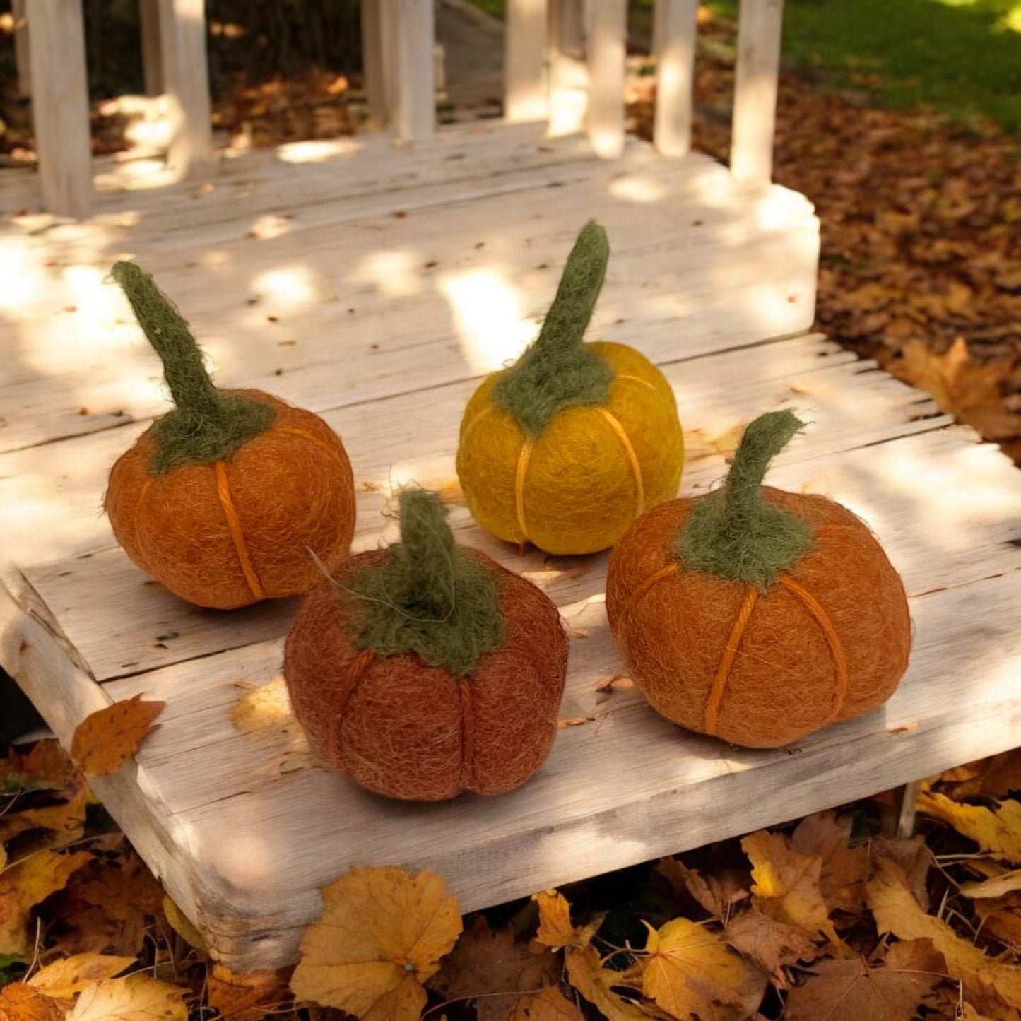 Small Felt Pumpkins Halloween Mini Decor | Dollhouse Autumn Miniatures DIY Craft Bowl Filler Pack of 4 Pumpkins | Fall Party Decoration