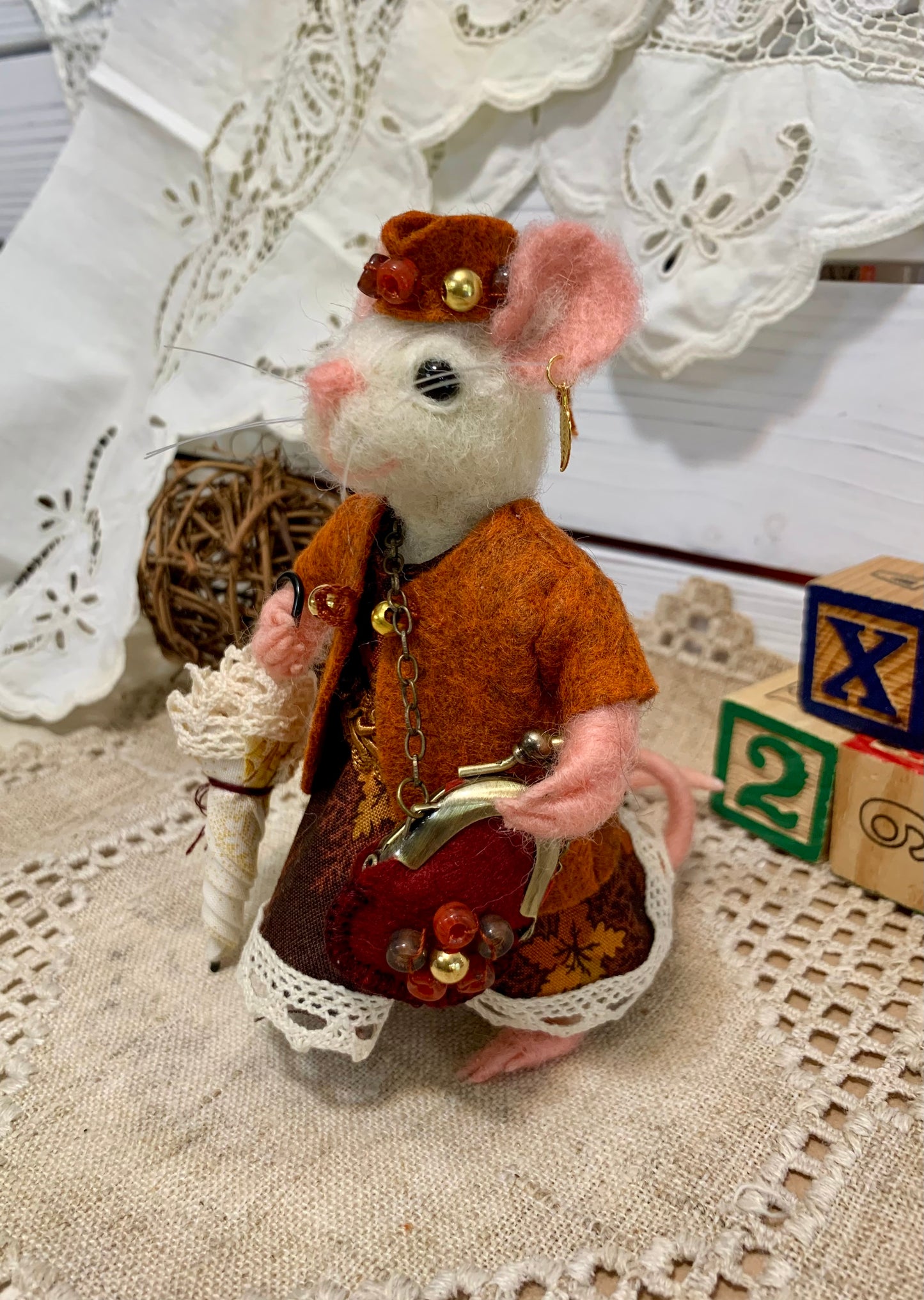 Autumn the Mouse – OOAK Needle Felted Natural Fiber Doll | Handmade Art Doll