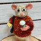 Pumpkin Needle-Felted Mouse – Handmade Autumn Decor, Cute Coffee Lover Mouse, Fall Gift, Wool Figurine for Mouse Collectors Stuffed Animal