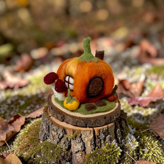 Needle Felt Pumpkin Fairy House - Forest Decor – Handmade Woodland Waldorf Inspired Soft Sculpture