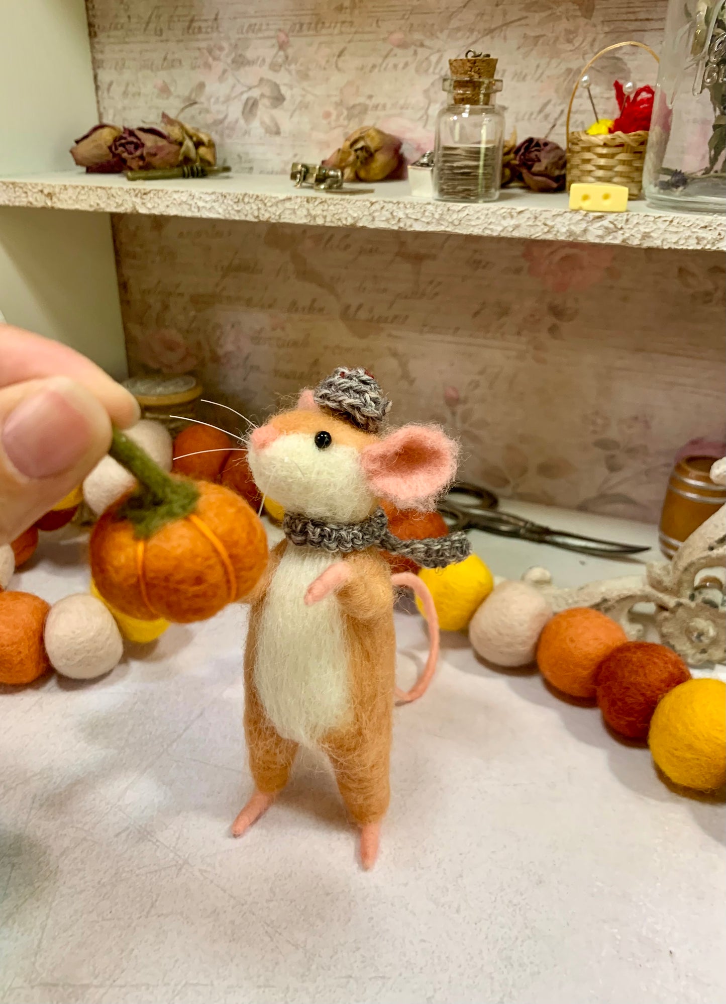 Needle-Felted Pip the Mouse – Handmade Natural Fiber Art Doll | Whimsical Woodland Decor Collectible Dressed Figurine