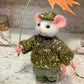 Needle-Felted Lucas the Mouse – Handmade Natural Fiber Art Doll | Whimsical Collectible with Autumn Leaf