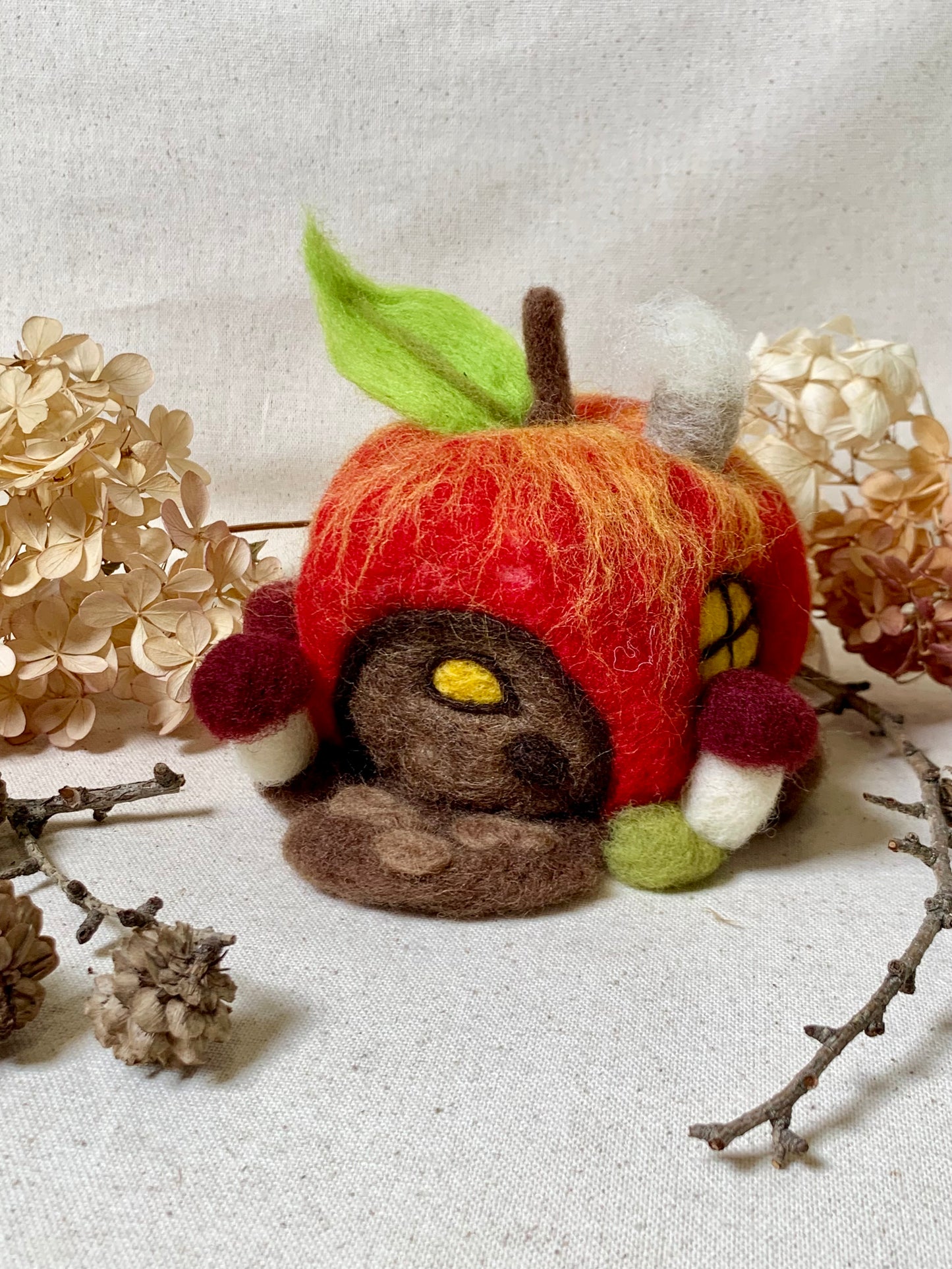 Needle Felt Apple Mouse House - Forest Decor – Handmade Woodland Waldorf Inspired Soft Sculpture