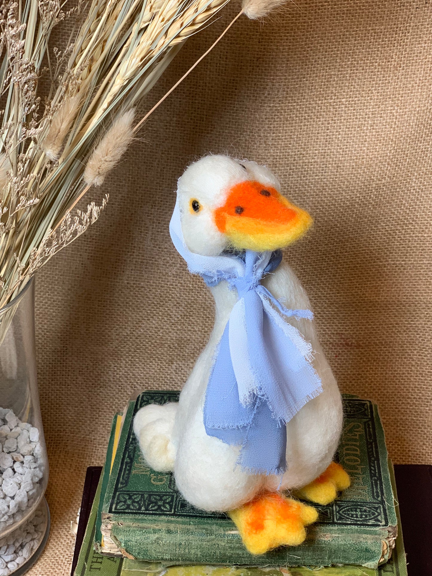 Needle felted goose collectible made of natural wool
Whimsical handmade goose ornament Fox Hollow Friends