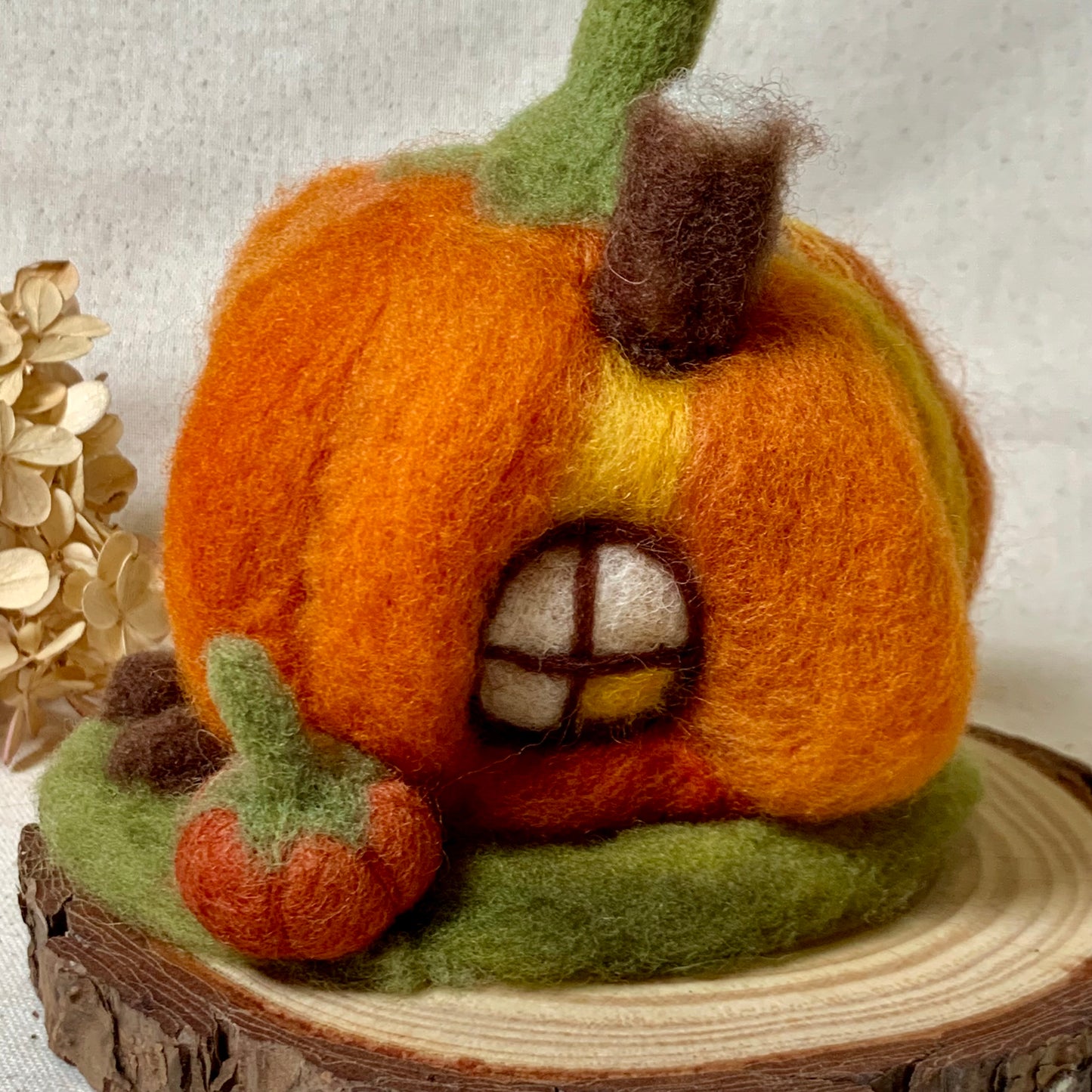 Needle Felt Pumpkin Fairy House - Forest Decor – Handmade Woodland Waldorf Inspired Soft Sculpture