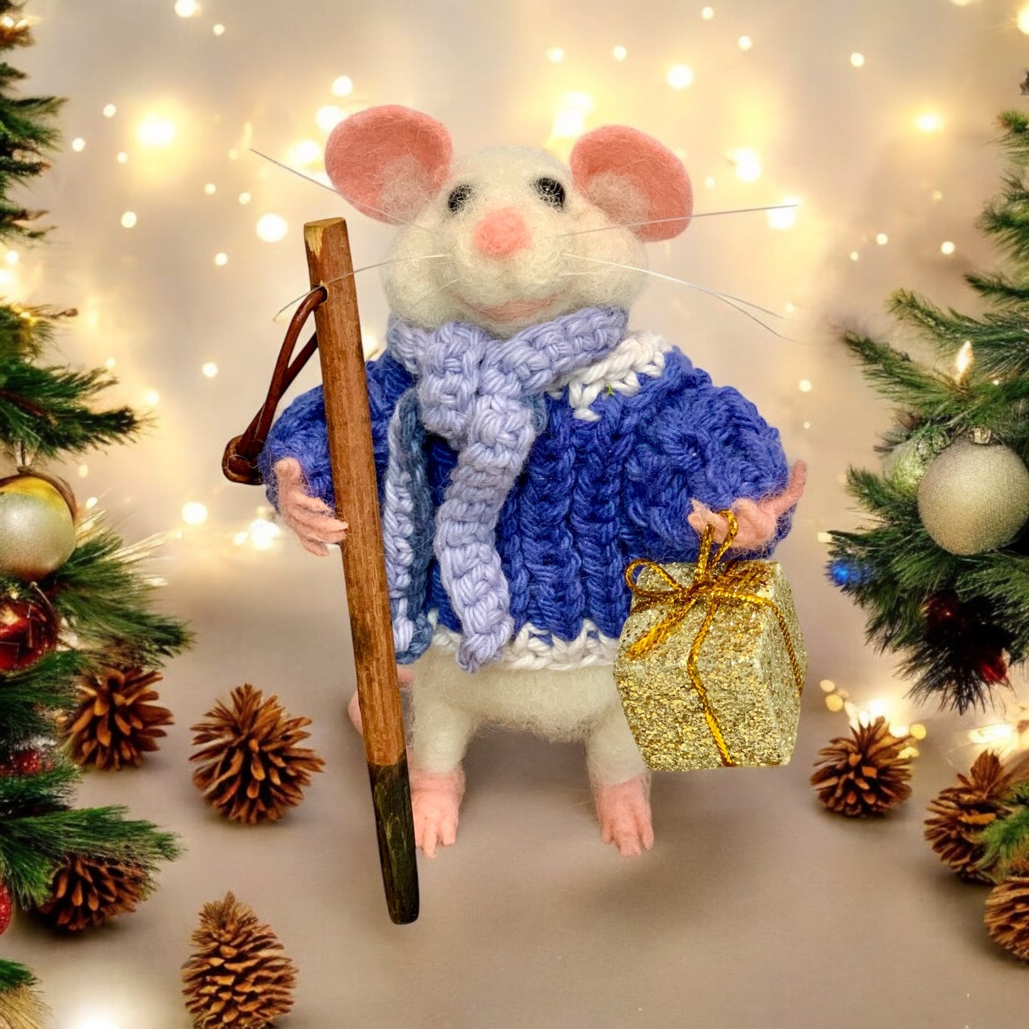 Needle-Felted Christian the Mouse – Handmade Natural Fiber Art Doll | Woodland Animal Figurine