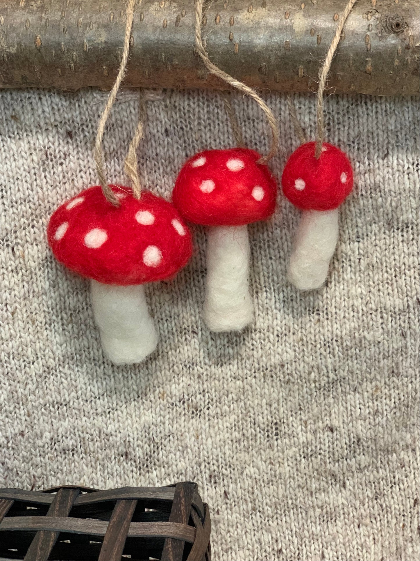 Needle Felted Toadstool Mushrooms – Magical Fairy Decor, Whimsical Woodland Art, Handmade Cottagecore Gifts, Ornaments Set of 3 Mushroom