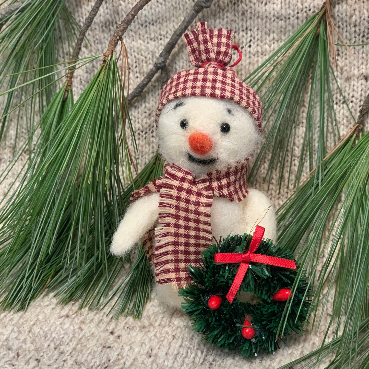 Christmas Felted Snowman - Handmade Toy with Winter Bell, Festive Decoration or Collectible Gift