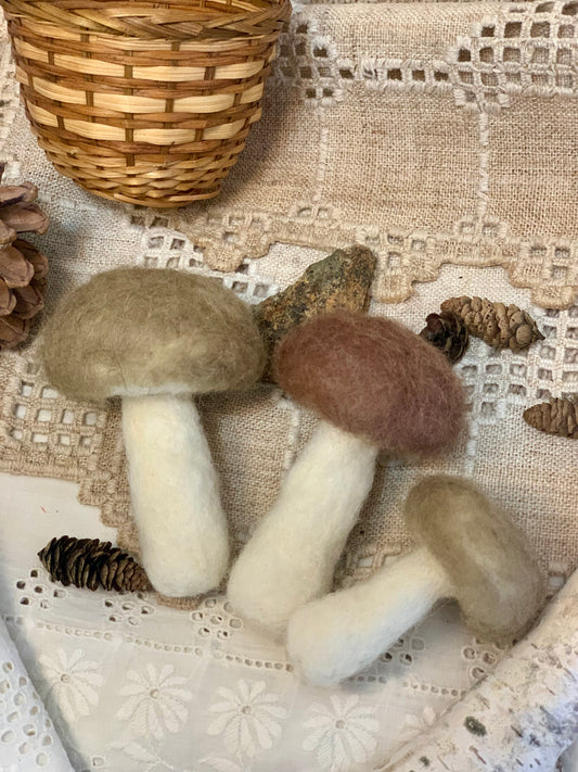 Needle Felted Brown Mushrooms – Magical Fairy Decor, Whimsical Woodland Art, Handmade Cottagecore Gifts, Ornaments Set of 3 Mushroom