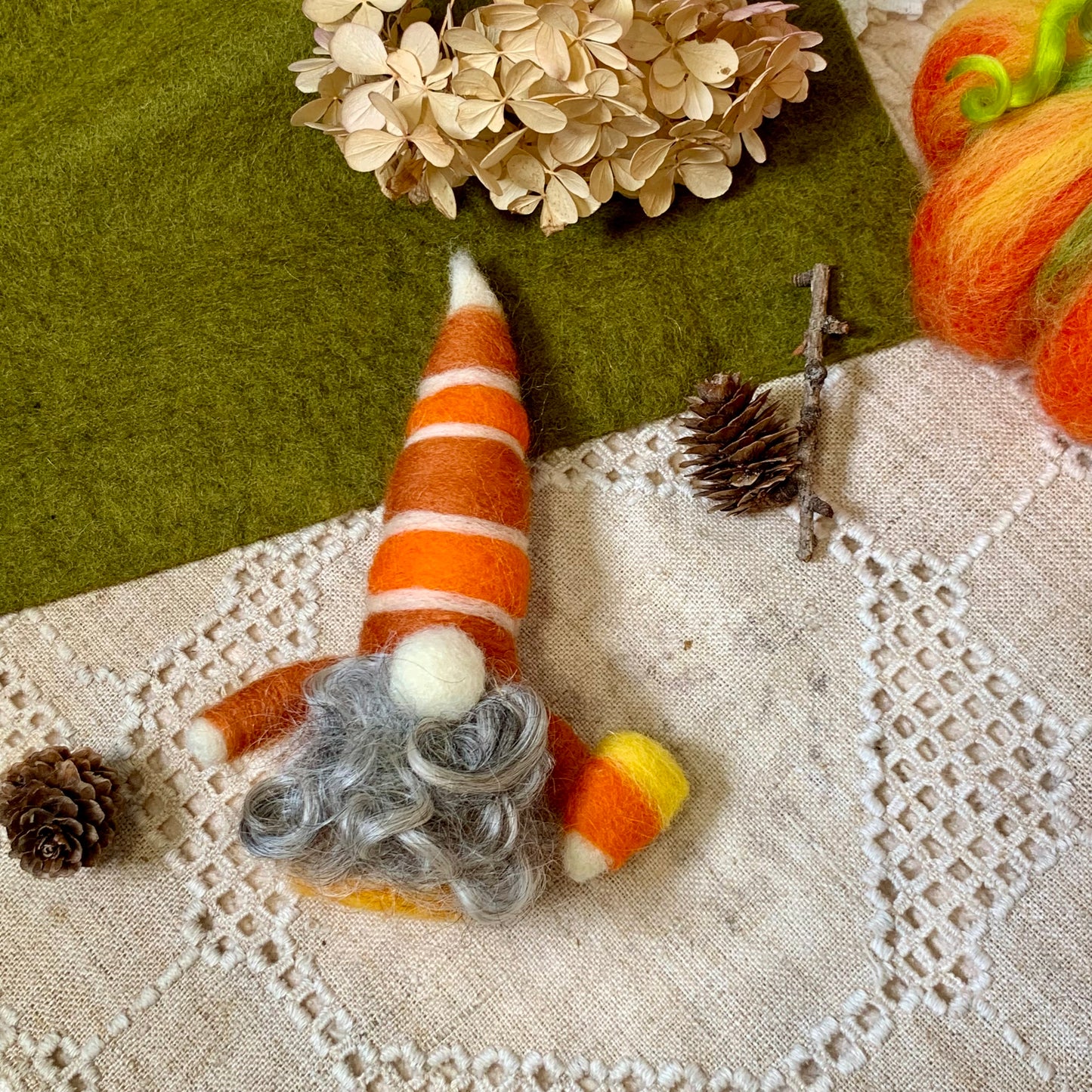 Needle Felt Gnome – Autumn Nordic Fall Decor – Large Wool Gonk – Handmade Woodland Gnome Waldorf Inspired Sculpture