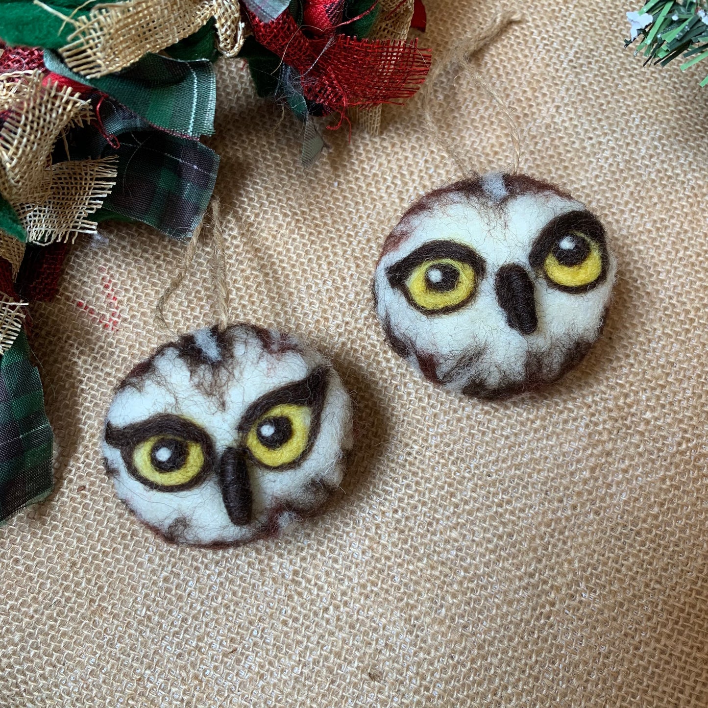 Handmade Needle Felted Owl Ornament – Rustic Wool Woodland Decor – Christmas Tree Owl Gift – Soft Felt Bird Figurine