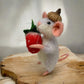 Needle-Felted Mouse with Strawberry – Handmade Natural Fiber Art Doll | Whimsical Woodland Decor Collectible Dressed Figurine