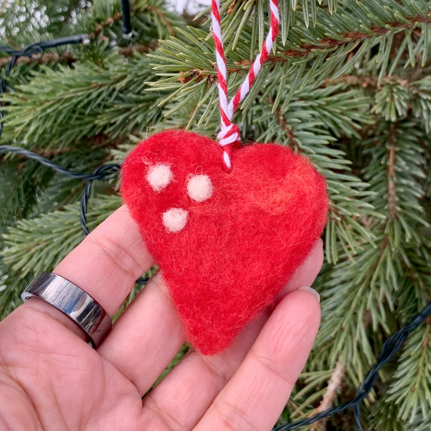 Needle Felted Valentine's Ornament, Wool Heart Charm