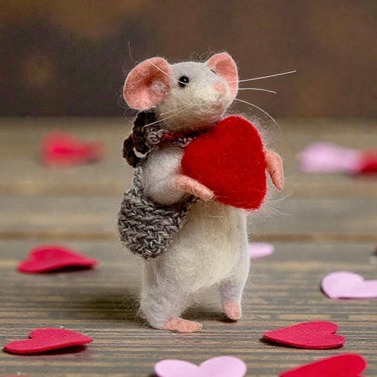 Pip the Valentine Mouse — Needle-Felted Wool Valentine Ornament & Collectible