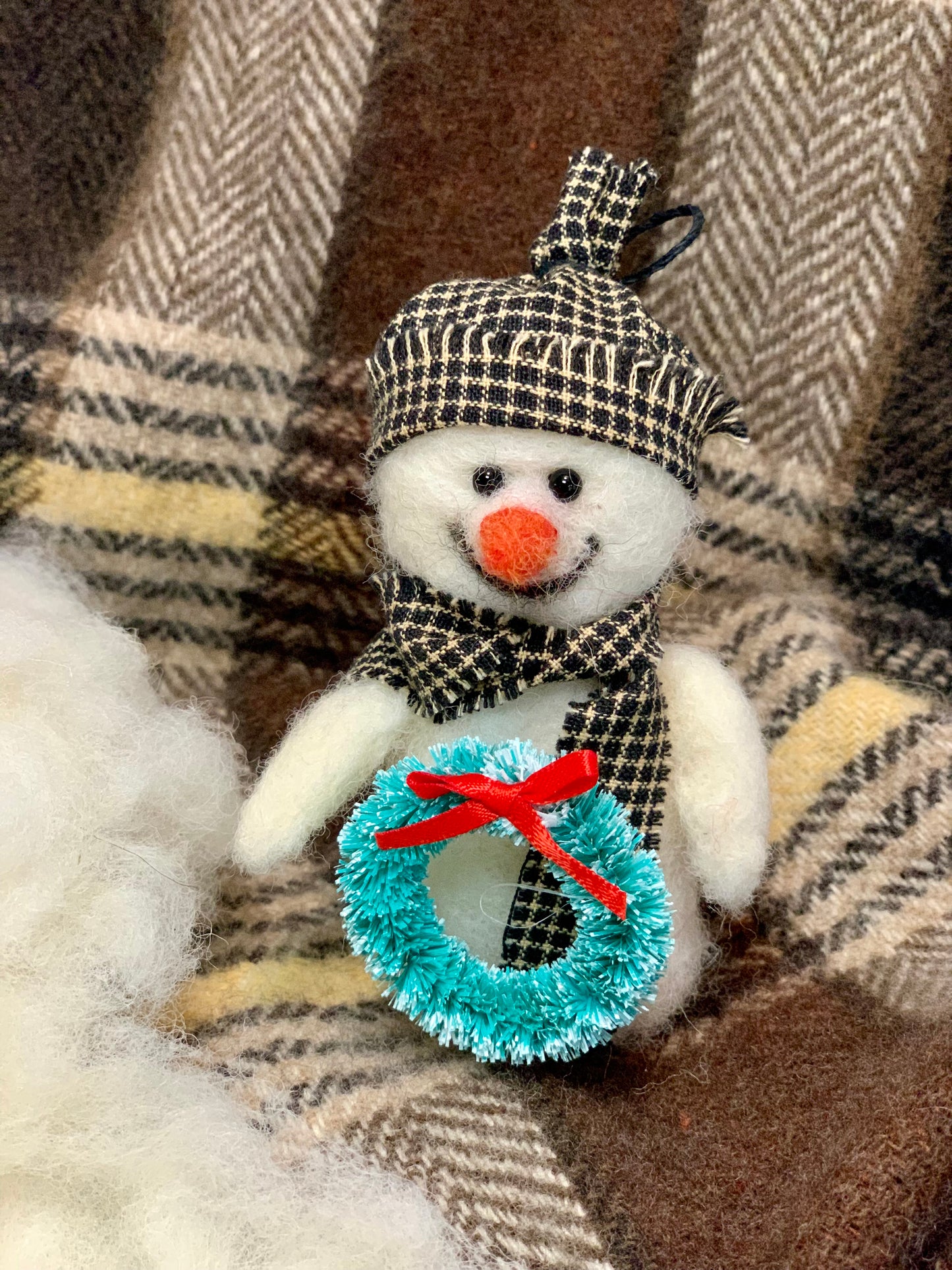 Christmas Felted Snowman - Handmade Toy with Winter Bell, Festive Decoration or Collectible Gift