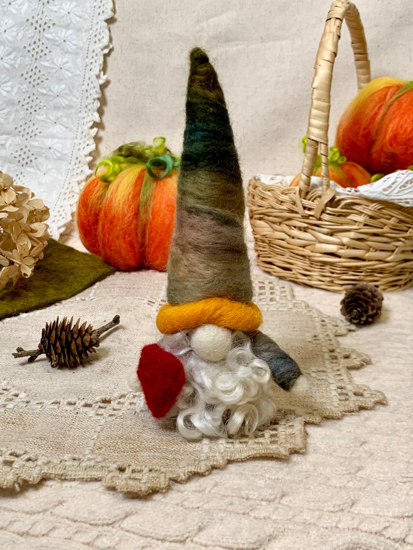 Needle Felt Gnome – Autumn Nordic Fall Decor – Large Wool Gonk – Handmade Woodland Gnome Waldorf Inspired Sculpture