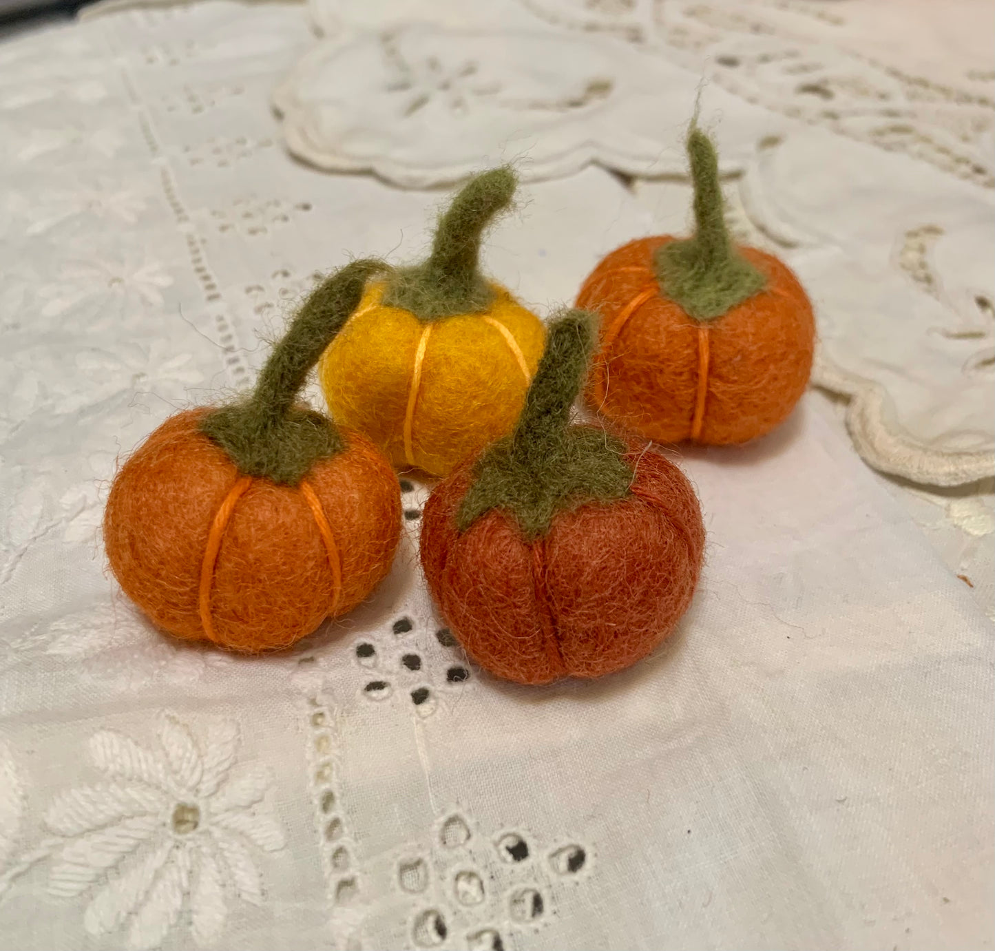 Small Felt Pumpkins Halloween Mini Decor | Dollhouse Autumn Miniatures DIY Craft Bowl Filler Pack of 4 Pumpkins | Fall Party Decoration