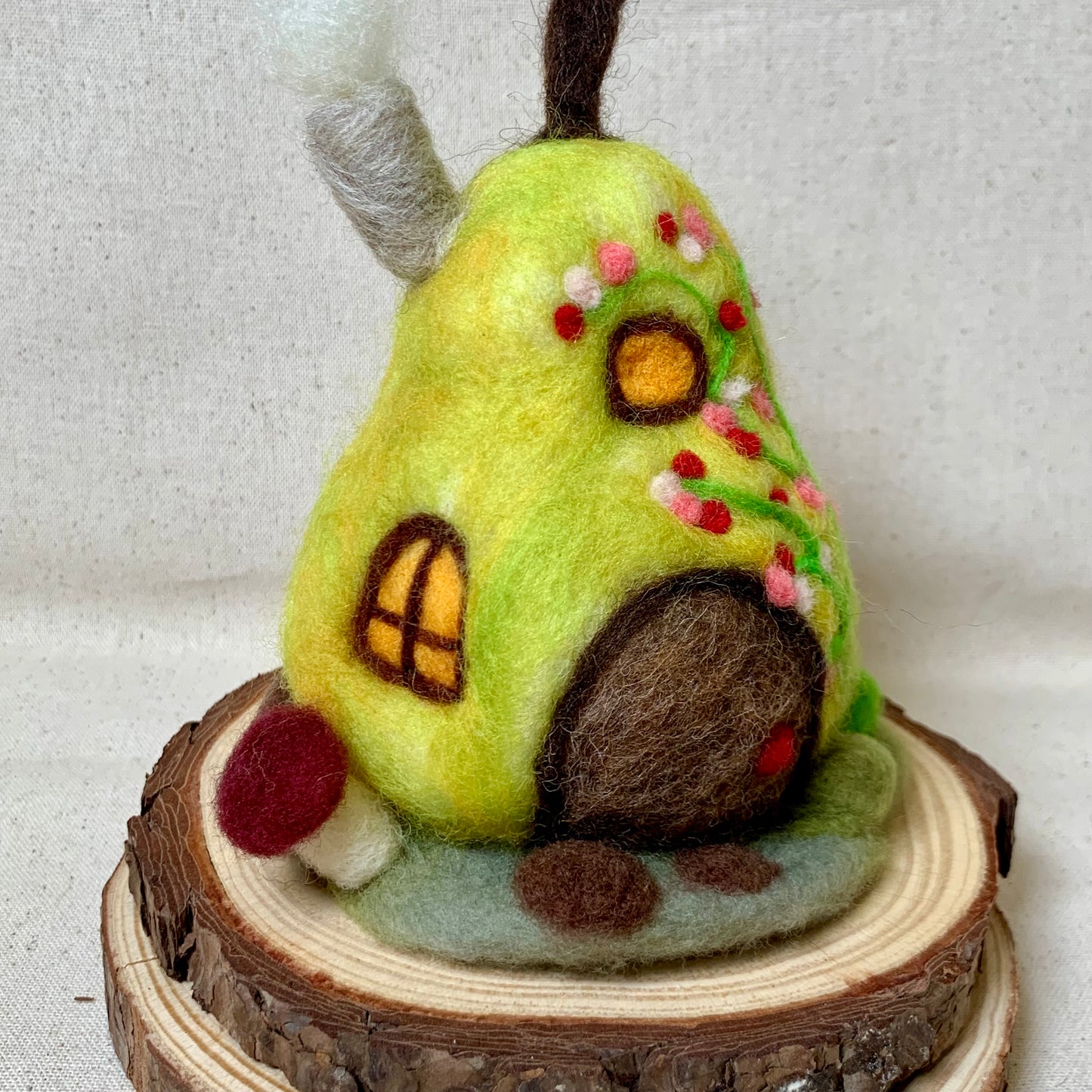 Needle Felt Pear Mouse House - Forest Decor – Handmade Woodland Waldorf Inspired Soft Sculpture