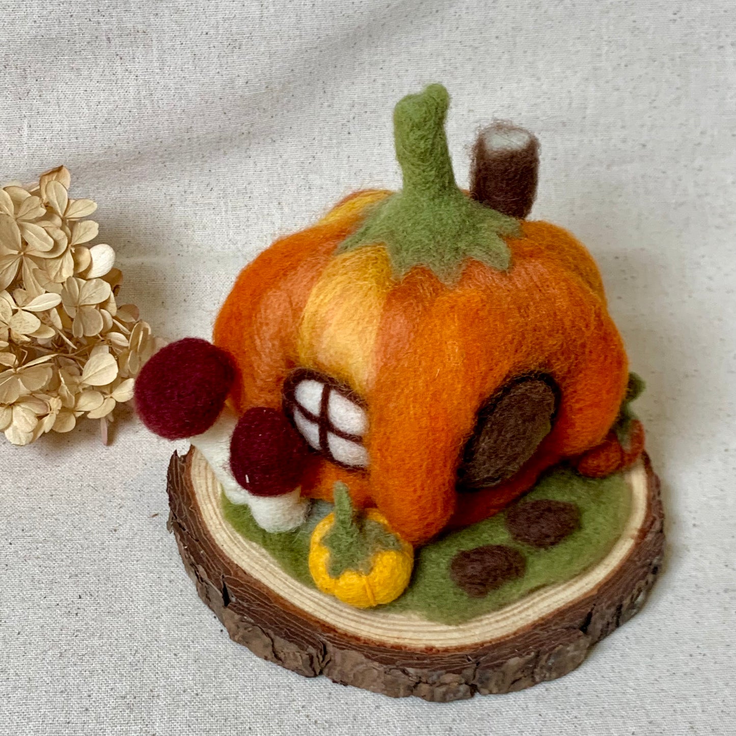 Needle Felt Pumpkin Fairy House - Forest Decor – Handmade Woodland Waldorf Inspired Soft Sculpture