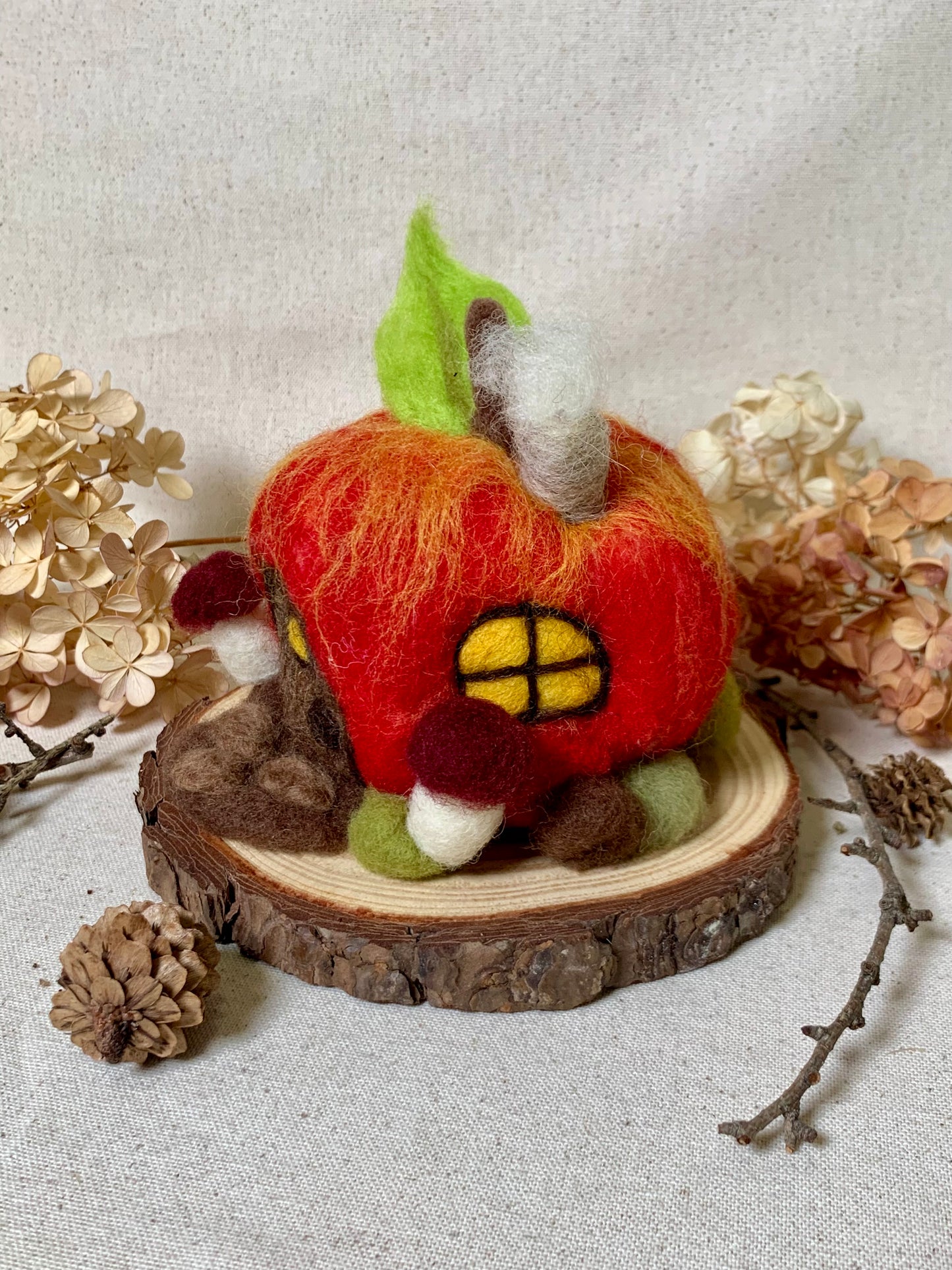 Needle Felt Apple Mouse House - Forest Decor – Handmade Woodland Waldorf Inspired Soft Sculpture