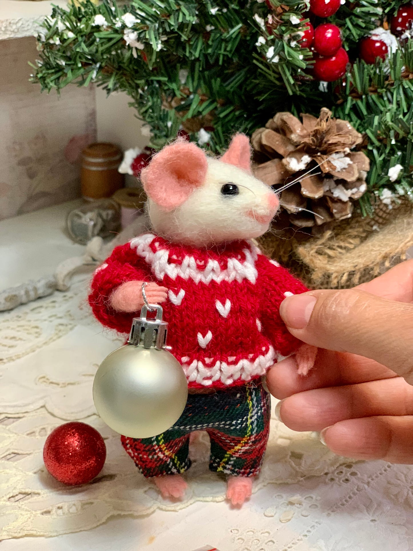 Leo the Needle Felted Mouse | Handmade Wool Animal Toy | Cute Mouse Figurine | Pet Lover Gift | Whimsical Home Decor Christmas Ornament