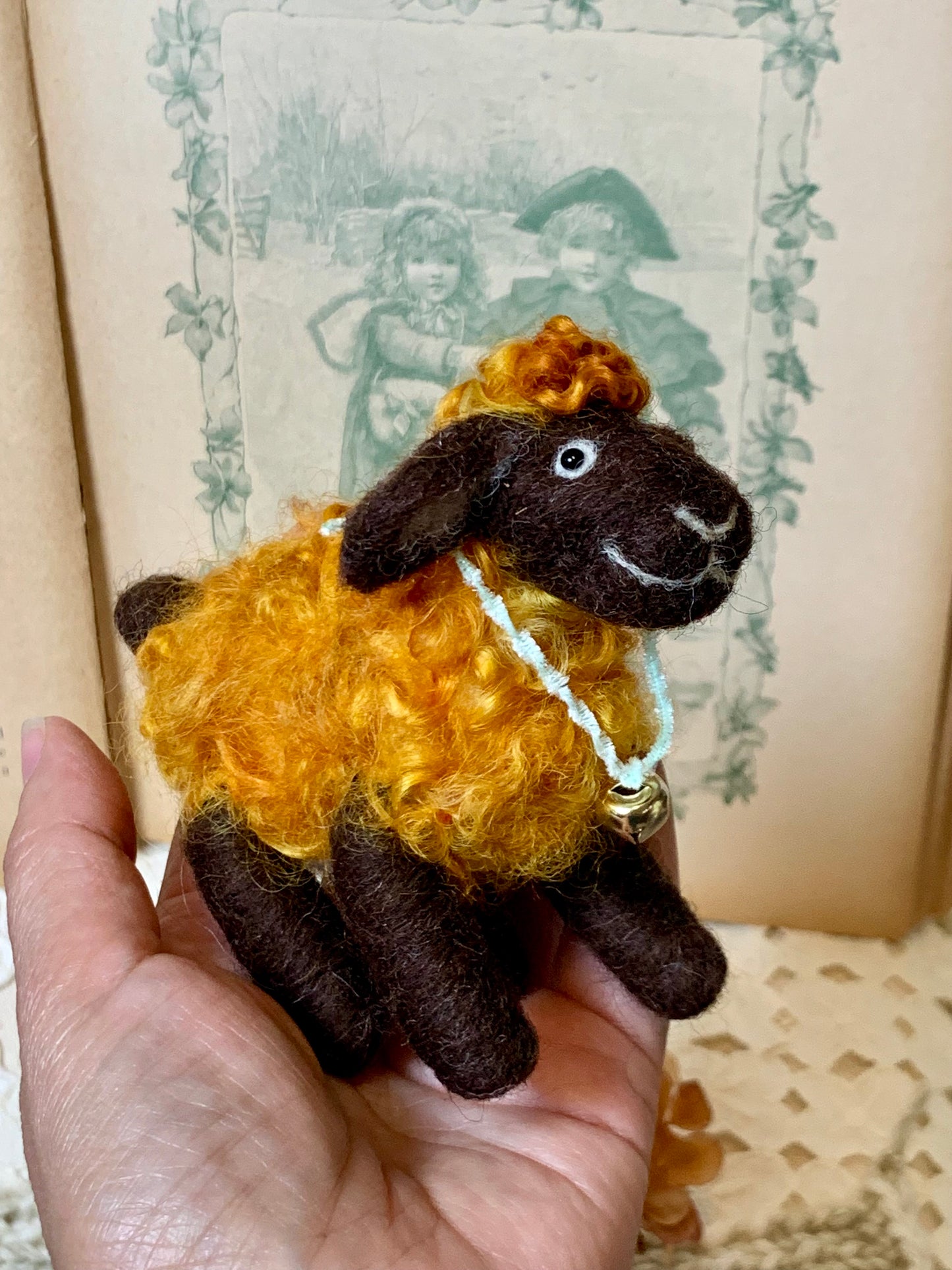 Needle Felted Sheep Cinnamon – Handmade Wool Animal, Soft Pastel Spring Decor, Collectible Waldorf Doll, Farmhouse Gift