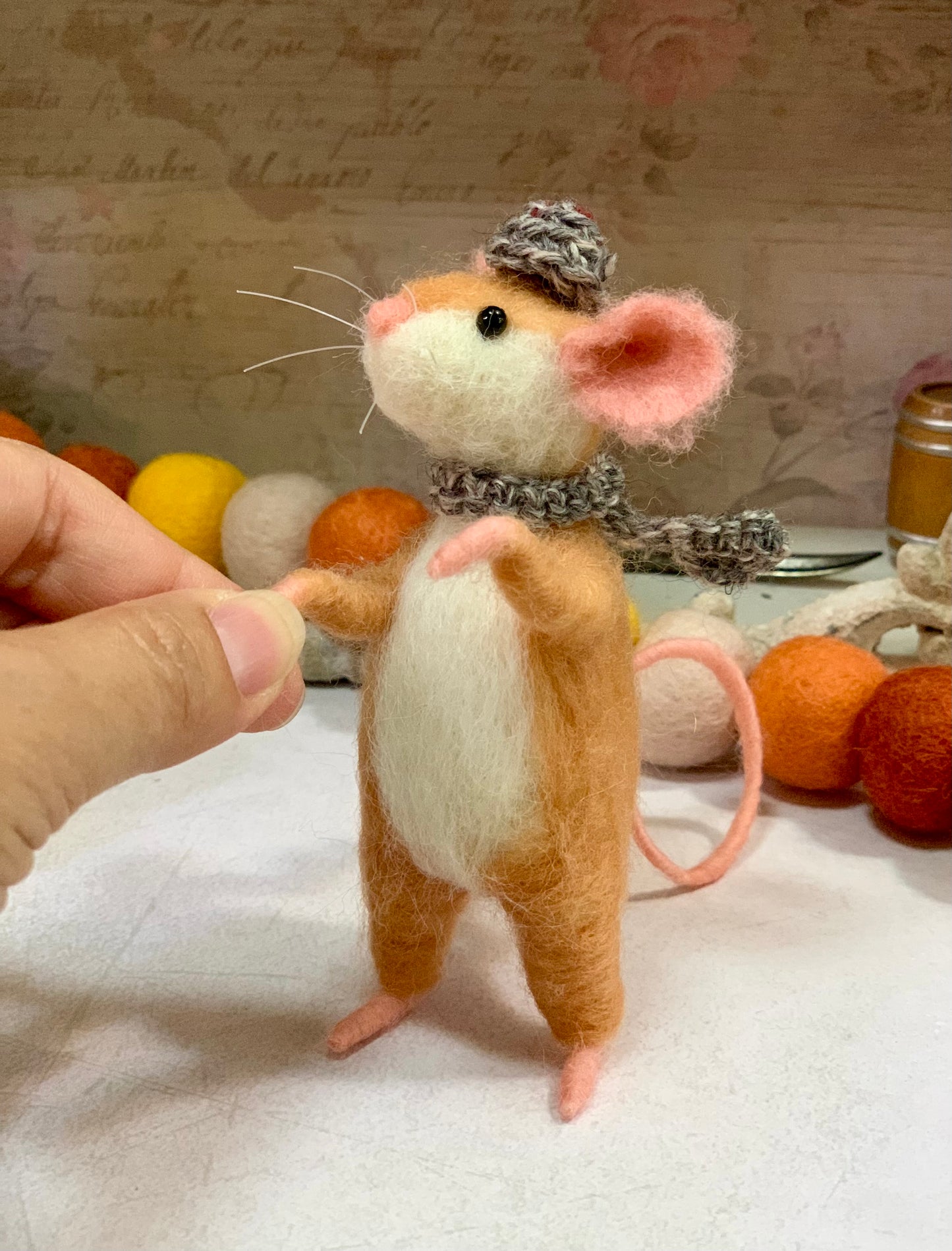 Needle-Felted Pip the Mouse – Handmade Natural Fiber Art Doll | Whimsical Woodland Decor Collectible Dressed Figurine