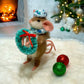 Christmas Mouse Pip Cute Toy Waldorf inspired Sweet Little Beige Stuffed Animal Winter Elf with Wreath Needle Felted Dressed Figurine Winter