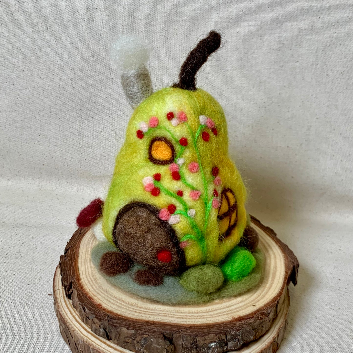 Needle Felt Pear Mouse House - Forest Decor – Handmade Woodland Waldorf Inspired Soft Sculpture