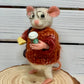 Pumpkin Needle-Felted Mouse – Handmade Autumn Decor, Cute Coffee Lover Mouse, Fall Gift, Wool Figurine for Mouse Collectors Stuffed Animal