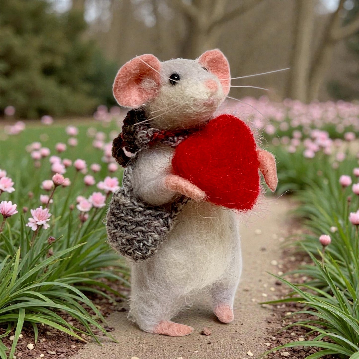 Pip the Valentine Mouse — Needle-Felted Wool Valentine Ornament & Collectible