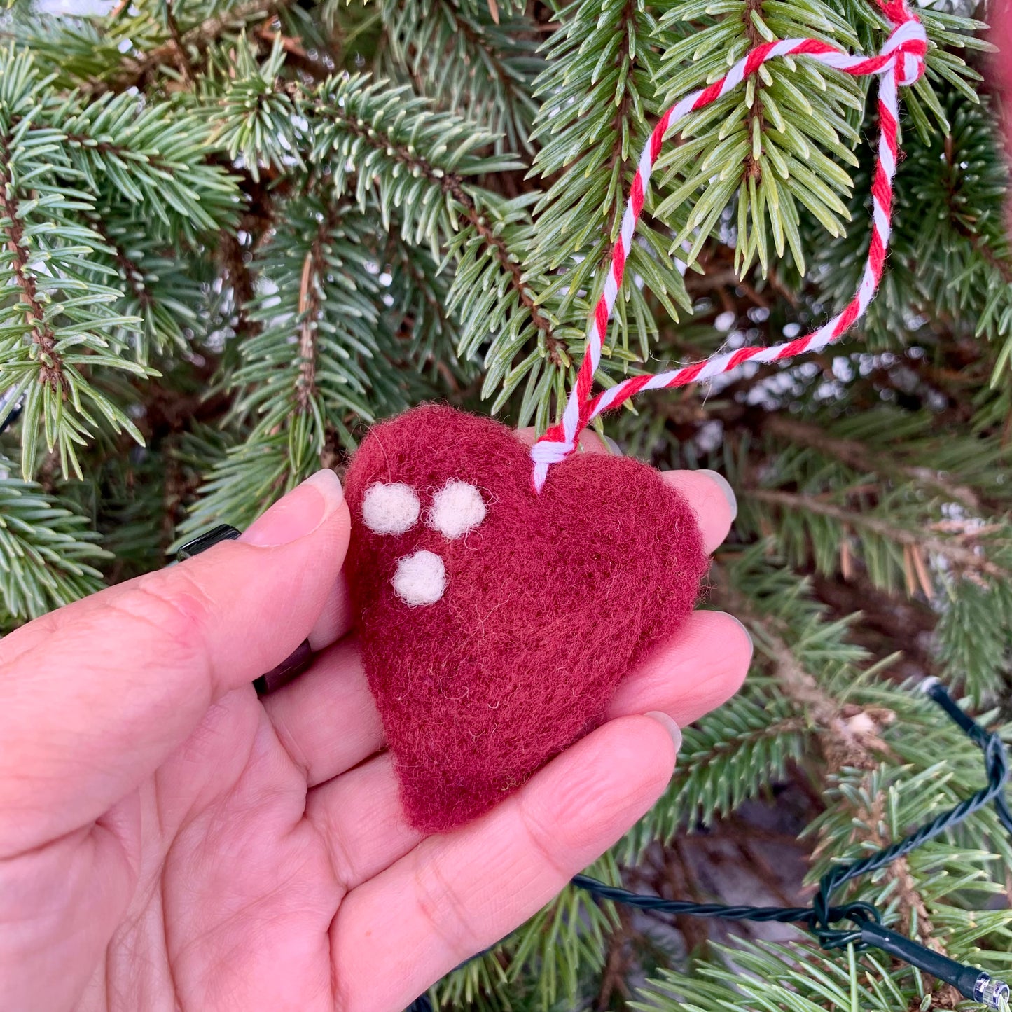 Needle Felted Valentine's Ornament, Wool Heart Charm