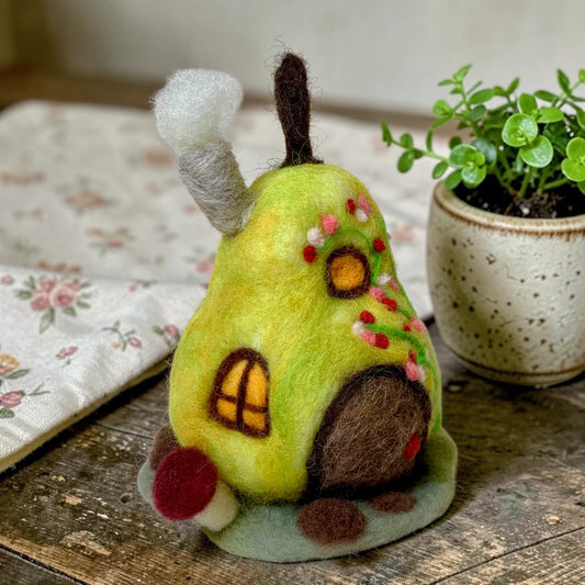 Needle Felt Pear Mouse House - Forest Decor – Handmade Woodland Waldorf Inspired Soft Sculpture