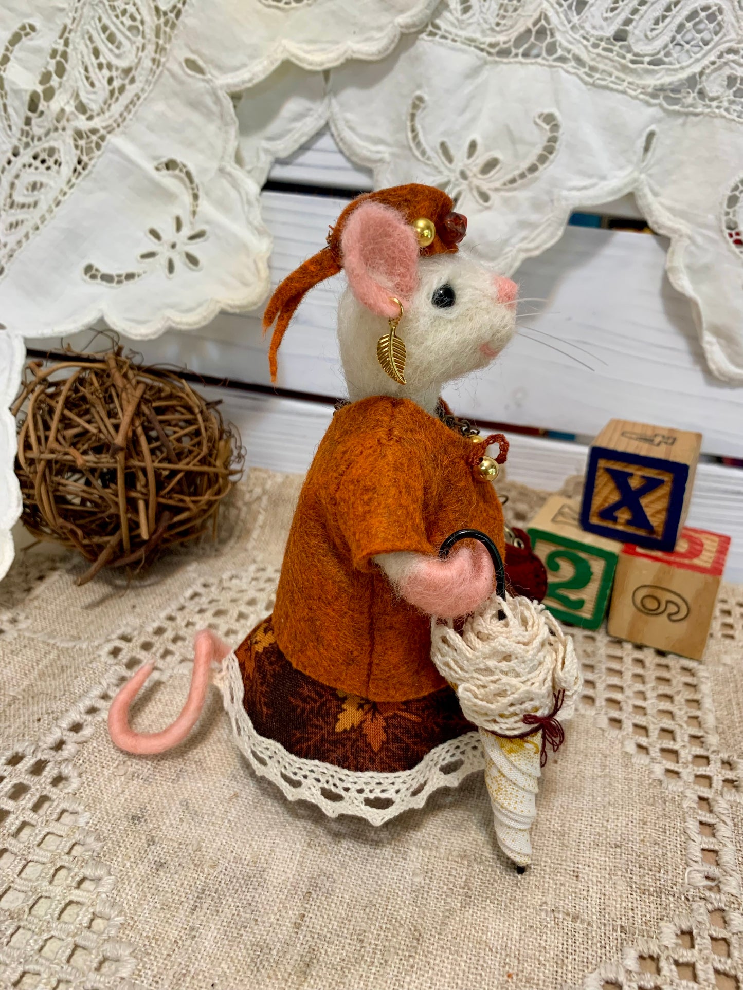 Autumn the Mouse – OOAK Needle Felted Natural Fiber Doll | Handmade Art Doll