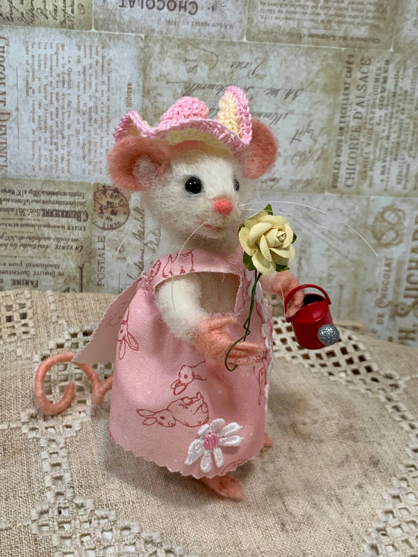Spring Mouse  – Handmade Needle-Felted Collectible Art Doll